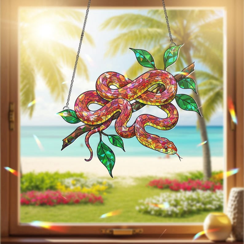 Snake Window Display TiniDecor Snake Suncatcher Ornament, Jungle Animal Decor, Stained Glass ...