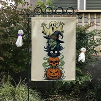 TiniDecor Stacked Halloween Characters Garden Flag – 12”x18” Ghost Witch Pumpkin Fall Yard Decor