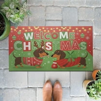 TiniDecor Welcome Christmas Dachshund Doormat, 24x16" Holiday Rug, Non-Slip, Indoor/Outdoor