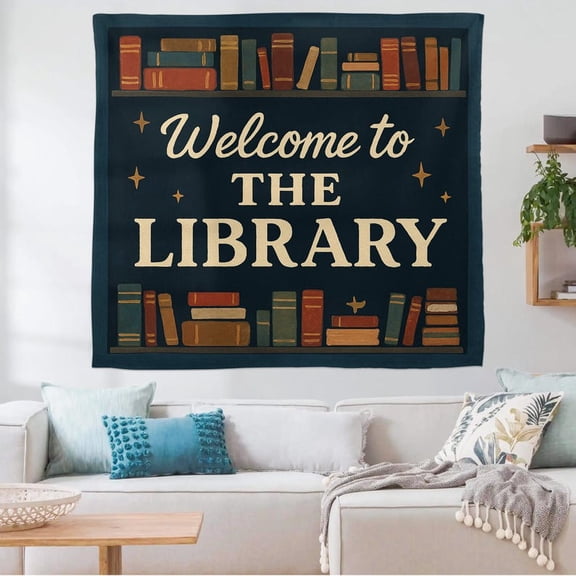 TiniDecor Welcome to the Library Tapestry, 51"x60" Dark Academic Wall Hanging, Reading Corner Decor