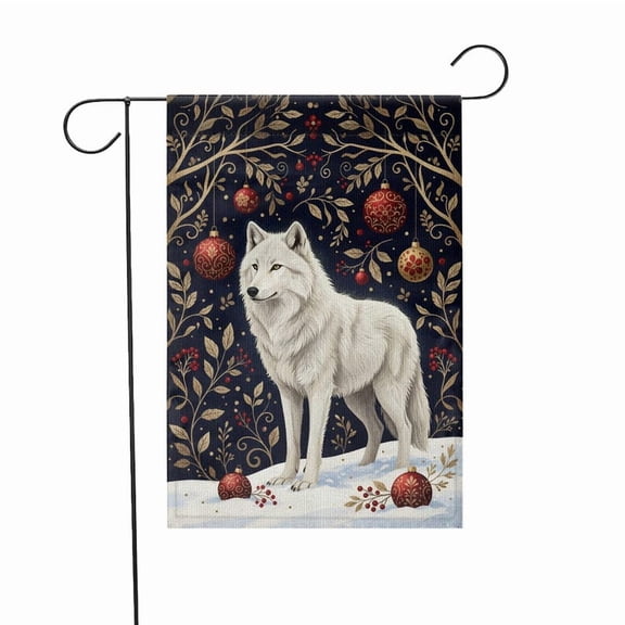 TiniDecor Winter Wolf Flag – Polyester Garden Decoration, 28” x 40” Snow Scene and Christmas Design