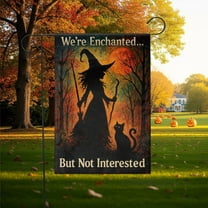 TiniDecor Witch Silhouette Garden Flag – 12”x18” Halloween Outdoor Yard Decoration with Black Cat