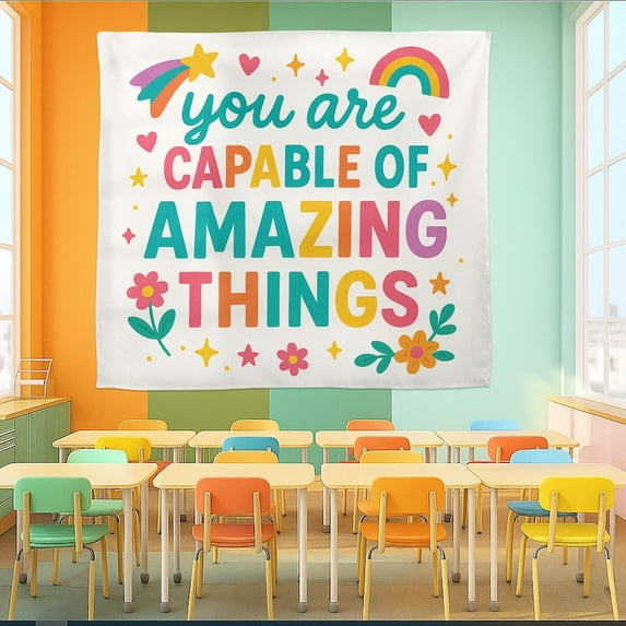 TiniDecor You Are Capable Inspirational Tapestry 60"x90" Colorful Classroom Wall Hanging Decor