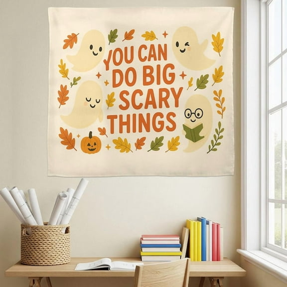 TiniDecor You Can Do Big Scary Things Tapestry, 51"x60" Fall Ghost Wall Hanging, Classroom Halloween Décor