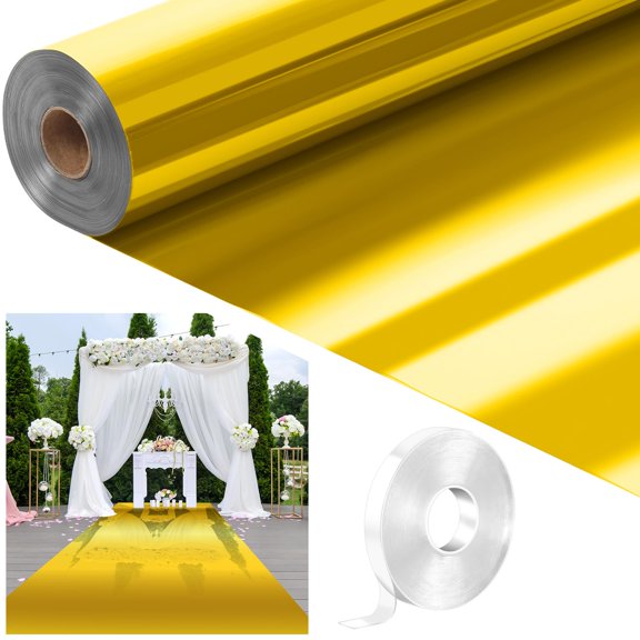 Tinideya 3.3 x 98.4 ft Mirror Rug Aisle Runner for Wedding Ceremony Double Sided Reflective Carpet Aisle Runner Walkway Rug Roll for Outdoor Birthday Graduation Party Decor(Gold) A101