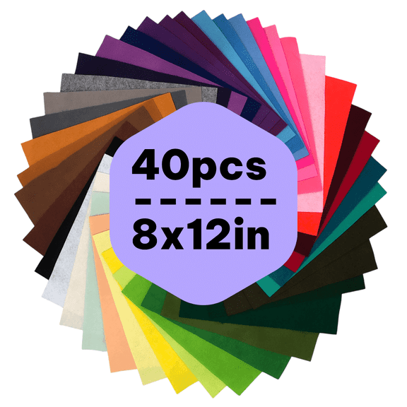 Tinitigies Colored Soft Felt Fabric Sheets 8*12 inches 40 Pcs 1.4mm Thick Pre Cut Quilt Squares Assorted Patchwork Sewing DIY Craft for Kids School Projects(8*12'')