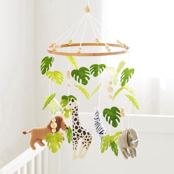 Tinitigies Handmade Baby Crib Mobile - Lion, Zebra, Toucan and Elephant Felt Decor for Nursery - Earthy Multi-color