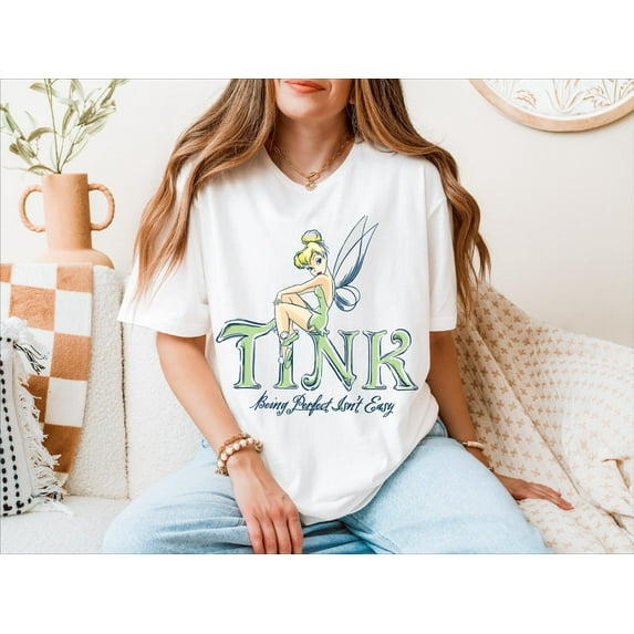 Tink Shirt, Being Perfect Isn't Easy T-Shirt, Disney Tinkerbell Tee,White Color,Size 2XL