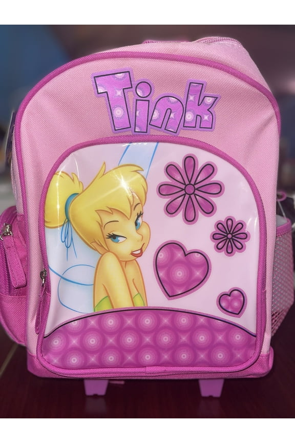Tinker Bell - 12" Rolling Backpack Pink - w/ Water Bottle
