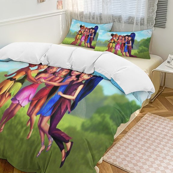 Tinker Bel 3 Piece Comforter Bedding 1 Set Super Soft Quilt Cover with 2 Pillowcases Funny Merch Movie Fans Gifts for Girls Boys Kids Adults 102"×90"