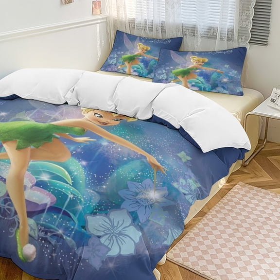 Tinker Bel 3 Piece Comforter Bedding 1 Set Super Soft Quilt Cover with 2 Pillowcases Funny Merch Movie Fans Gifts for Girls Boys Kids Adults 90"×90"