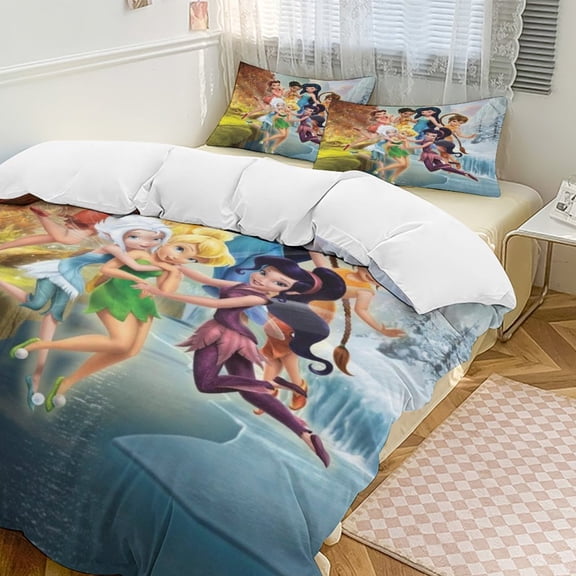 Tinker Bel 3 Piece Comforter Bedding 1 Set Super Soft Quilt Cover with 2 Pillowcases Funny Merch Movie Fans Gifts for Girls Boys Kids Adults 90"×90"