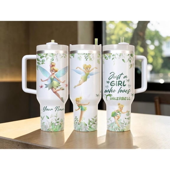 Tinker Bell 40oz Insulated Tumbler with Handle Whimsical Fairy Garden Drinkware Just A Girl Who Loves Tinkerbell Enchanted Disney Gift for Her