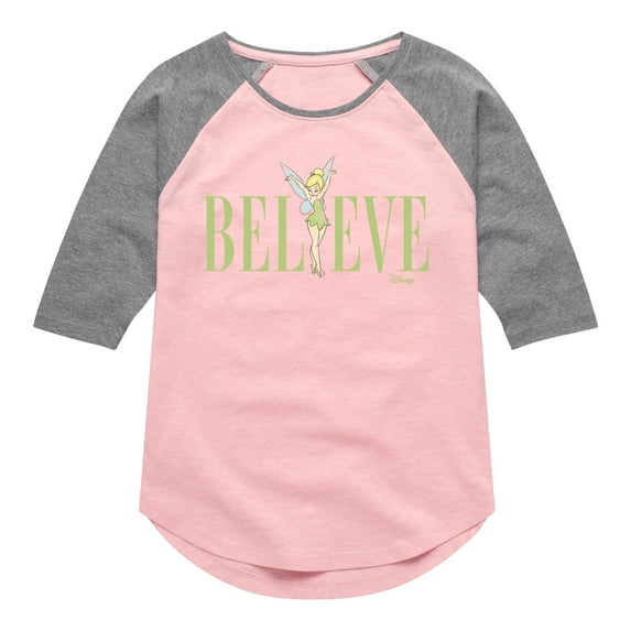 Tinker Bell - Believe - Toddler And Youth Girls Raglan Graphic T-Shirt