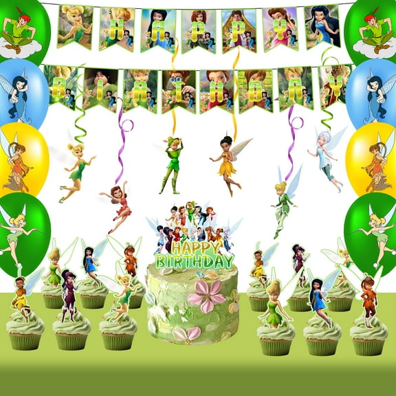 Tinker Bell Birthday Decorations,33Pcs Tinker Bell Party Decorations Set Including Tinker Bell Balloons Cupcake Toppers Spiral Decorations etc Tinker Bell Birthday Decorations Supplies for Girls/Kids