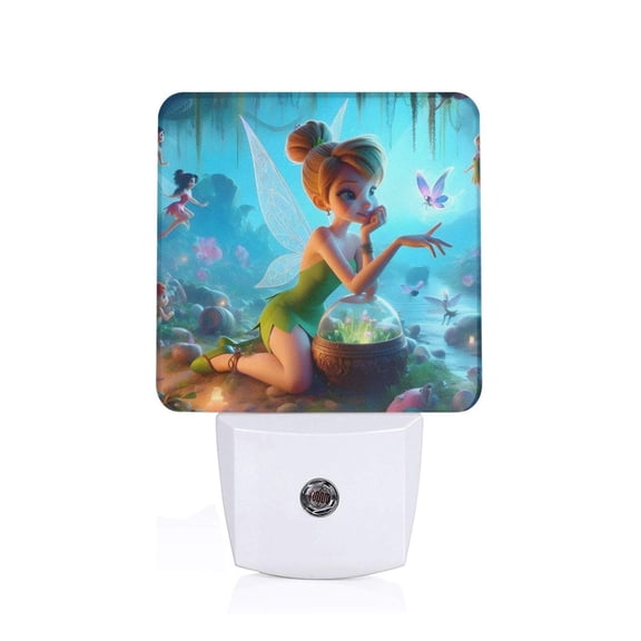 Tinker Bell LED Night Light Plug in,Dusk to Dawn Sensor,Cute Cartoon Night Lights Plug into Wall for Hallway Bedroom Stairway