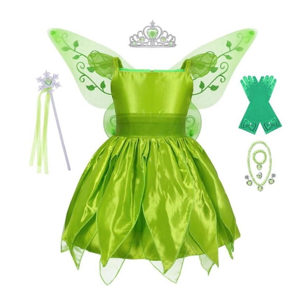 Tinker Bell Princess Dress Girls Party Elf Costume With Butterfly Wings Halloween Cosplay