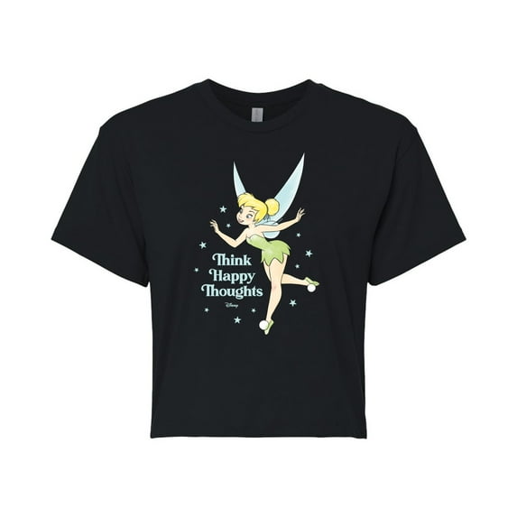 Tinker Bell - Think Happy Thoughts - Juniors Cropped Cotton Blend T-Shirt