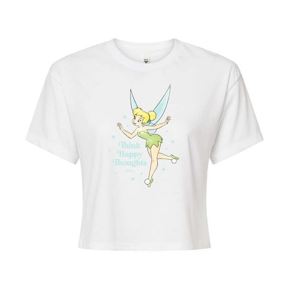 Tinker Bell - Think Happy Thoughts - Juniors Cropped Cotton Blend T-Shirt