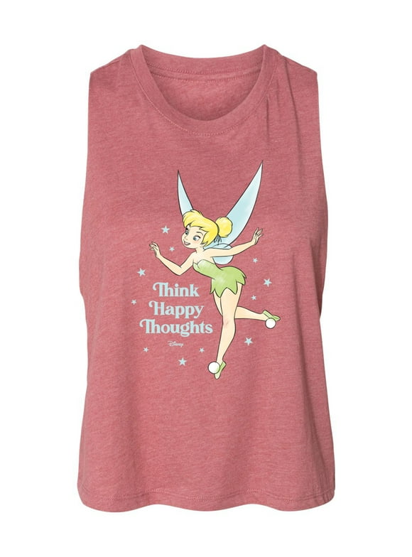 Tinker Bell - Think Happy Thoughts - Juniors Cropped Racerback Tank Top