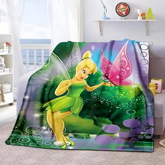Tinker Bell Throw Blanket, Flannel Cute Tinker Bell Themed Stuffed Soft Nap Throw Blanket for Home Decor Gifts