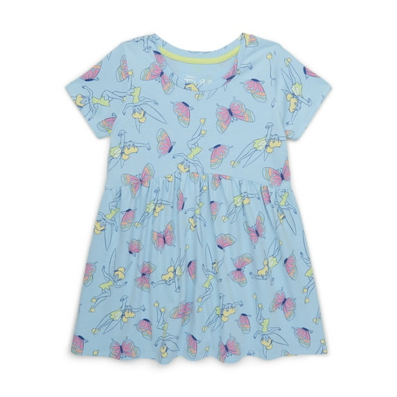 Tinker Bell Toddler Girl Allover Print Dress with Short Sleeves, Sizes 12M-5T