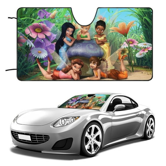 Tinker Bell Windshield Sun Shade, Front Foldable Windshield Sunshade, Car Sun Shade Windshield Blocks UV Rays, Keep Car Interior Cool 55"x30"