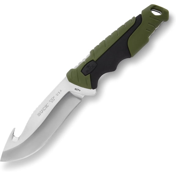 Buck Knives 657 Large Pursuit Guthook Hunting Knife, 4-1/2" Fixed Blade, Nylon Handle, Green, 6.4 oz