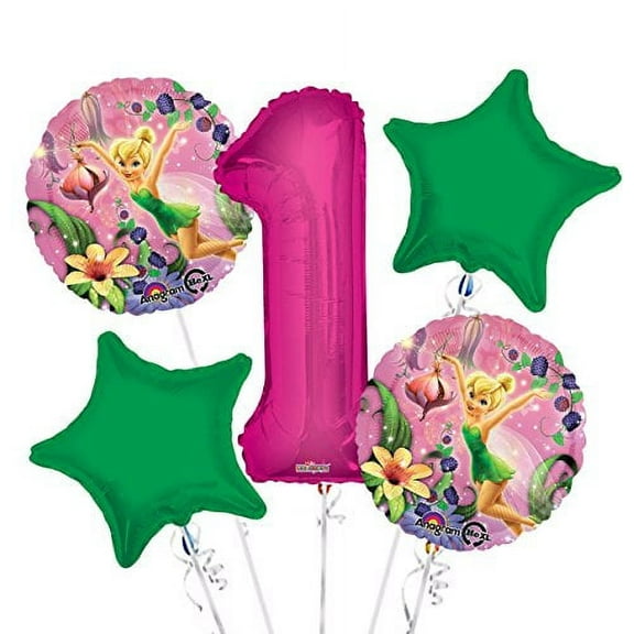Tinkerbell Balloon Bouquet 1st Birthday 5 pcs - Party Supplies Pink