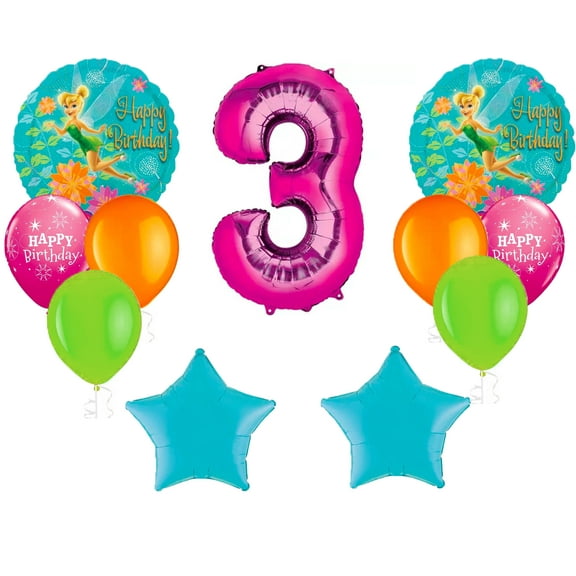 Tinkerbell Balloon Bouquet 3rd Birthday 11pcs - Party Supplies