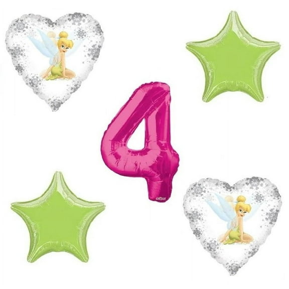 Tinkerbell Balloon Bouquet 4th Birthday 5 pcs - Party Supplies