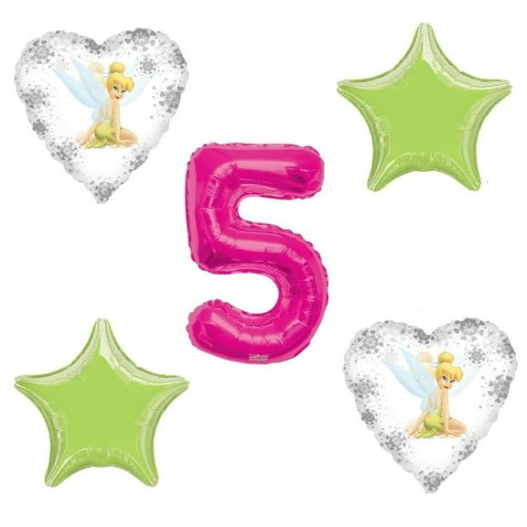 Tinkerbell Balloon Bouquet 5th Birthday 5 pcs - Party Supplies