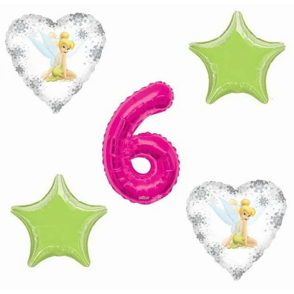 Tinkerbell Balloon Bouquet 6th Birthday 5 pcs - Party Supplies Pink
