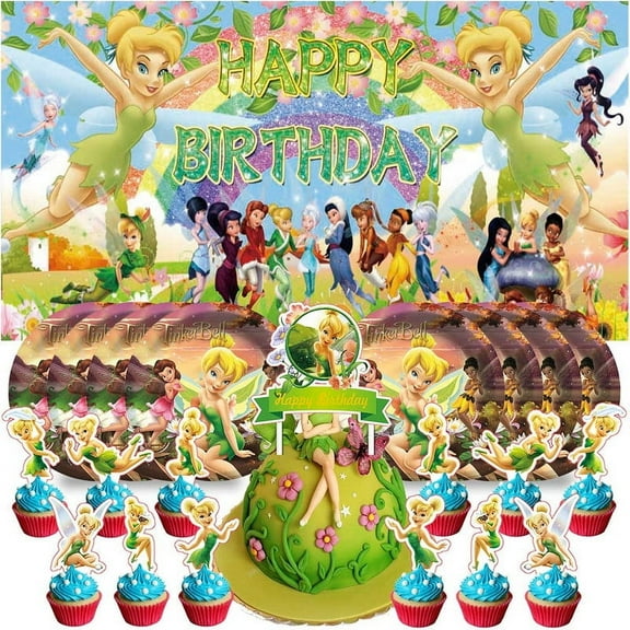 Tinkerbell Birthday Supplies Plates Decorations Decor Backdrop Banner Cake Topper Fans
