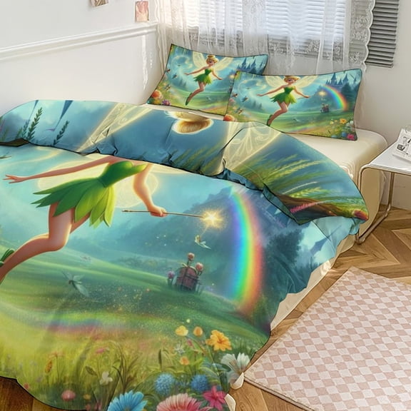 Tinkerbell Cartoon Anime Bedding Set for All Seasons Full Duvet Cover Set 1 Comforter Quilt Cover And 2 Pillowcases For Kid Boy Girl