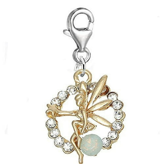 Tinkerbell Fairy Charm with Crystals Clip on Pendant for European Charm Jewelry w/ Lobster Clasp