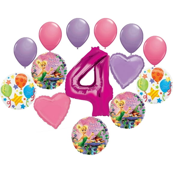 Tinkerbell Party Supplies 4th Sweet Birthday Wishes Balloon Bouquet Decorations - Pink 4