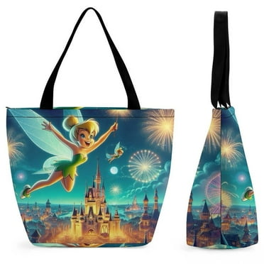 Tinkerbell Pattern Extra Large Shoulder Tote Bag for Beach Travel Weekender Gym Grocery Shopping Bag with Zipper
