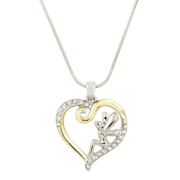 Tinkerbell Pendant Necklace Rhinestone Crystal Gold Rhodium Plated 17 Inch Snake Chain J0175