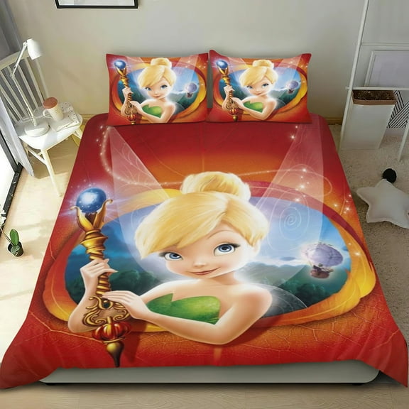 Tinkerbell Themed Bed Sheet Set Three Piece Set 68x86 In ches Comfortable And Skin Friendly Unique Design Creating A Star Studded Night Home Decor Gifts For Family Friends fans