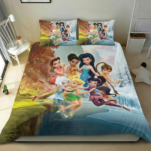 Tinkerbell Themed Bed Sheet Set Three Piece Set 78x86 In ches Comfortable And Skin Friendly Unique Design Creating A Star Studded Night Home Decor Gifts For Family Friends fans