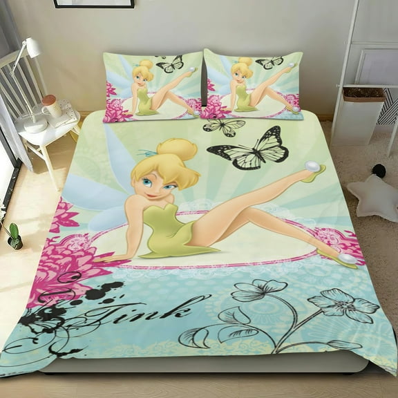 Tinkerbell Themed Bed Sheet Set Three Piece Set 78x86 In ches Comfortable And Skin Friendly Unique Design Creating A Star Studded Night Home Decor Gifts For Family Friends fans