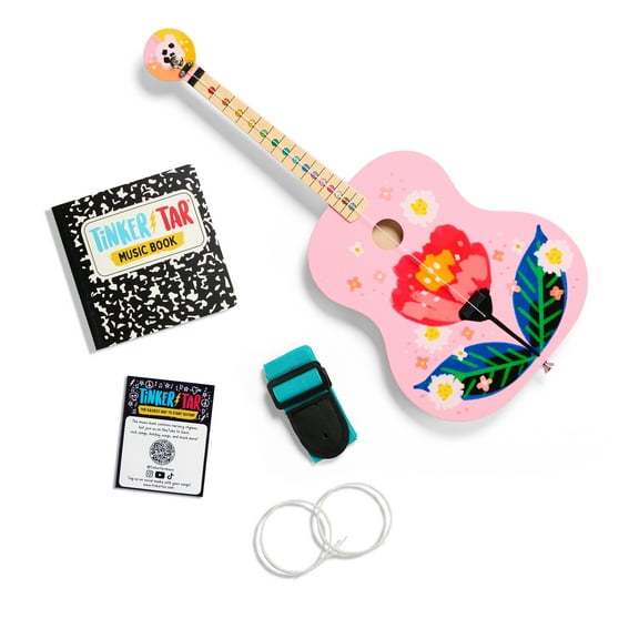 Tinkertar Pink Floral Acoustic Guitar, Perfect Intro to Music with this 1-Stringed Toy Instrument for Kids Ages 3 and up, by Buffalo Games
