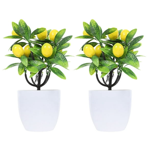 Tinksky 2.56 inches Artificial Simulation Lemon Tree in Pot (2 Count)