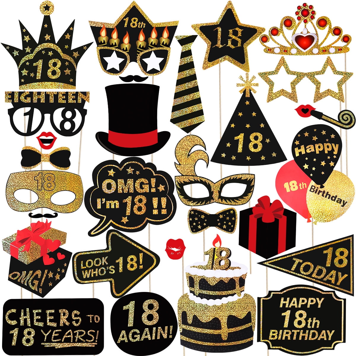 18-Piece Funny Party Hats & Photo Booth Props Kit - Assorted Adult Props For Birthdays, Weddings, Celebrations