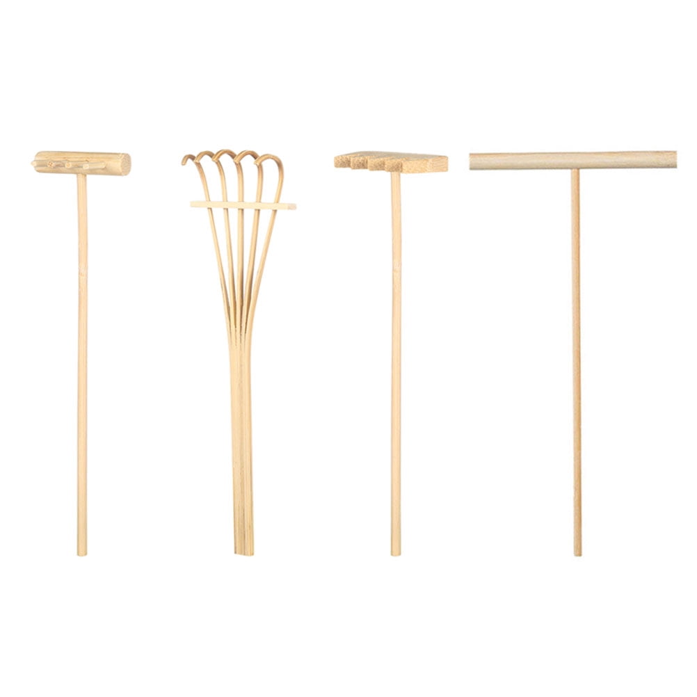 Bamboo Rake Set for Sand Table Craft Decoration 4 Mini Rakes in Beige ...