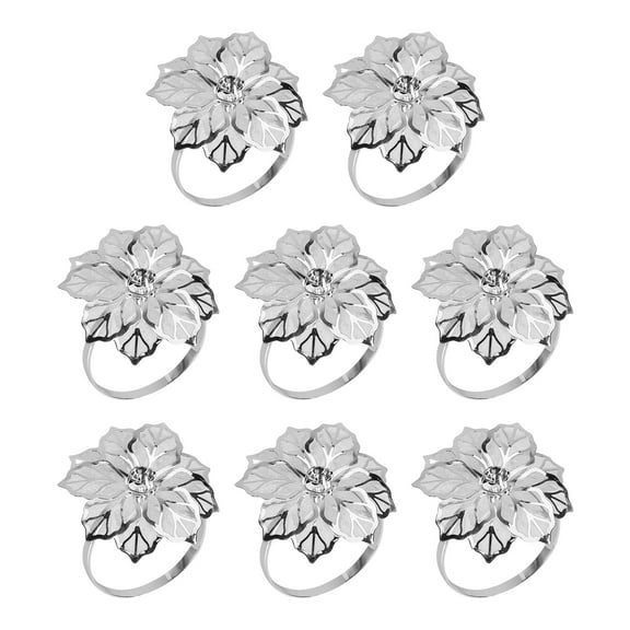 Tinksky 8pcs Flower Napkin Rings Decorative Napkin Holders for Wedding Banquet Dinner Party Table Decoration (Silver)