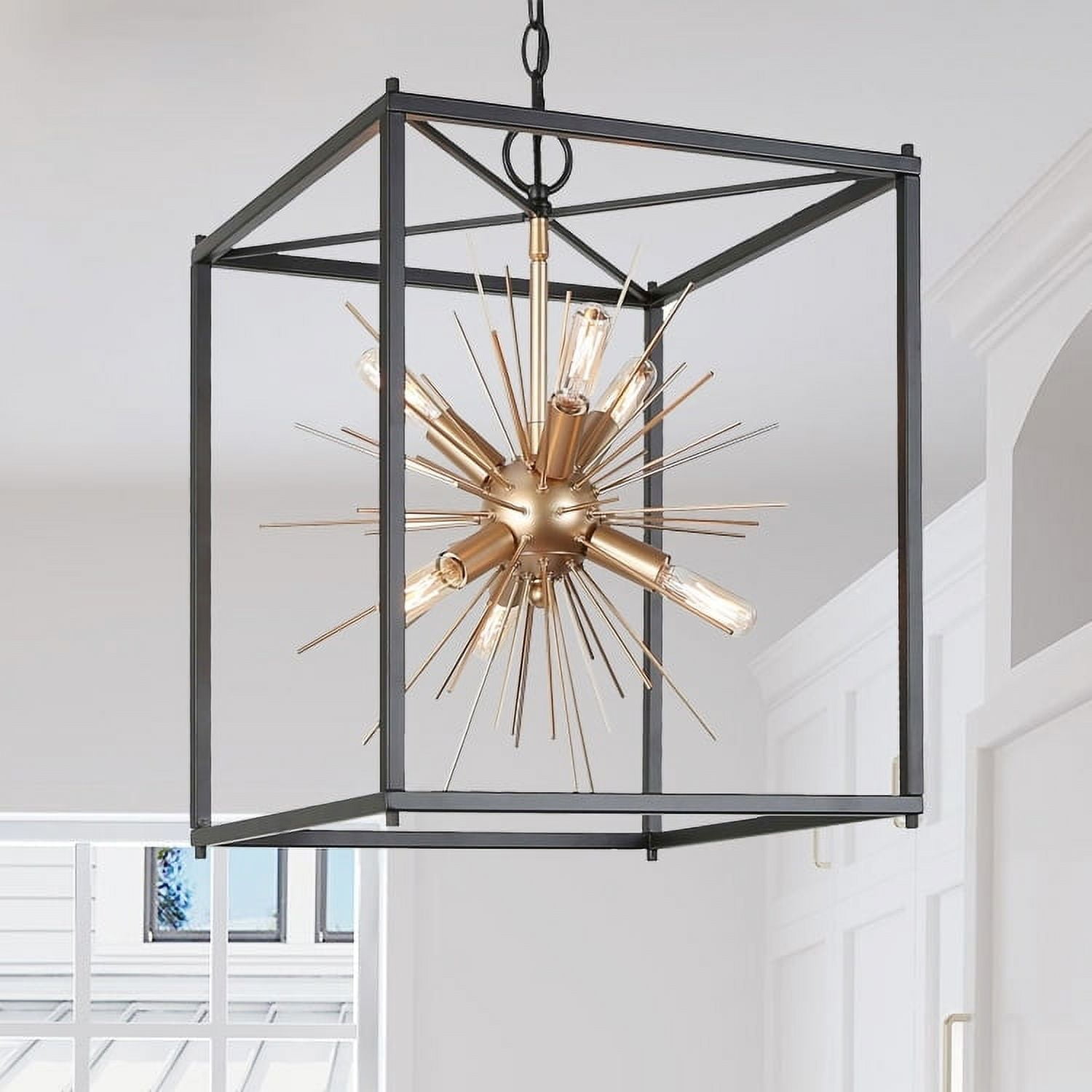 Tinky 6-Light Modern Farmhouse Lantern Chandelier Sputnik Black Gold ...