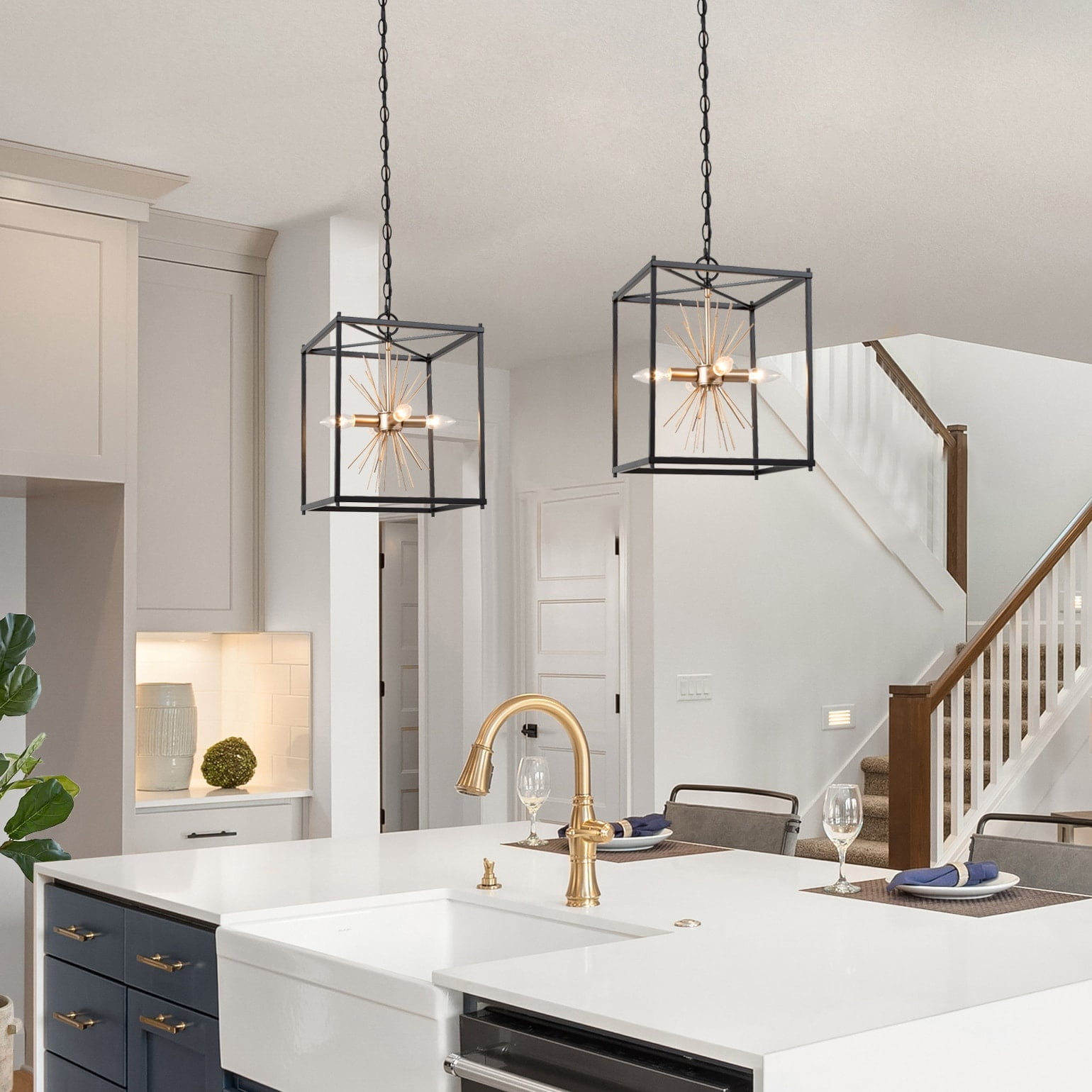 Tinky Modern Farmhouse Black Gold Pendant Lights 4light Industrial