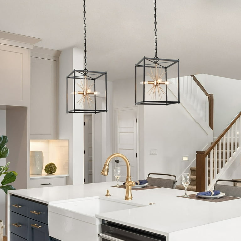 Tinky Modern Farmhouse Black Gold Pendant Lights 4-light